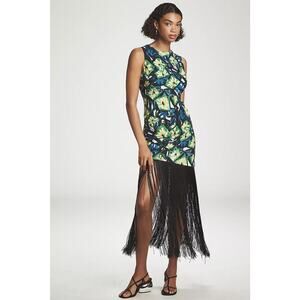 NWT SIMONMILLER Casablanca Asymmetric Fringe Dress Sz L Abstract Floral #8E511